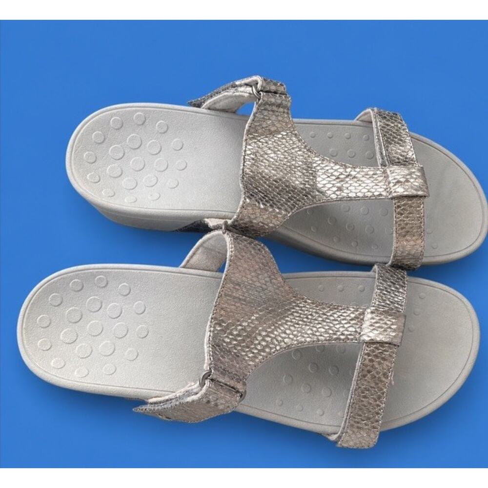 Vionic Pacific Ellie Metallic Snake Strap Silver Comfort Sandals Womens Size 12 - Picture 5 of 7